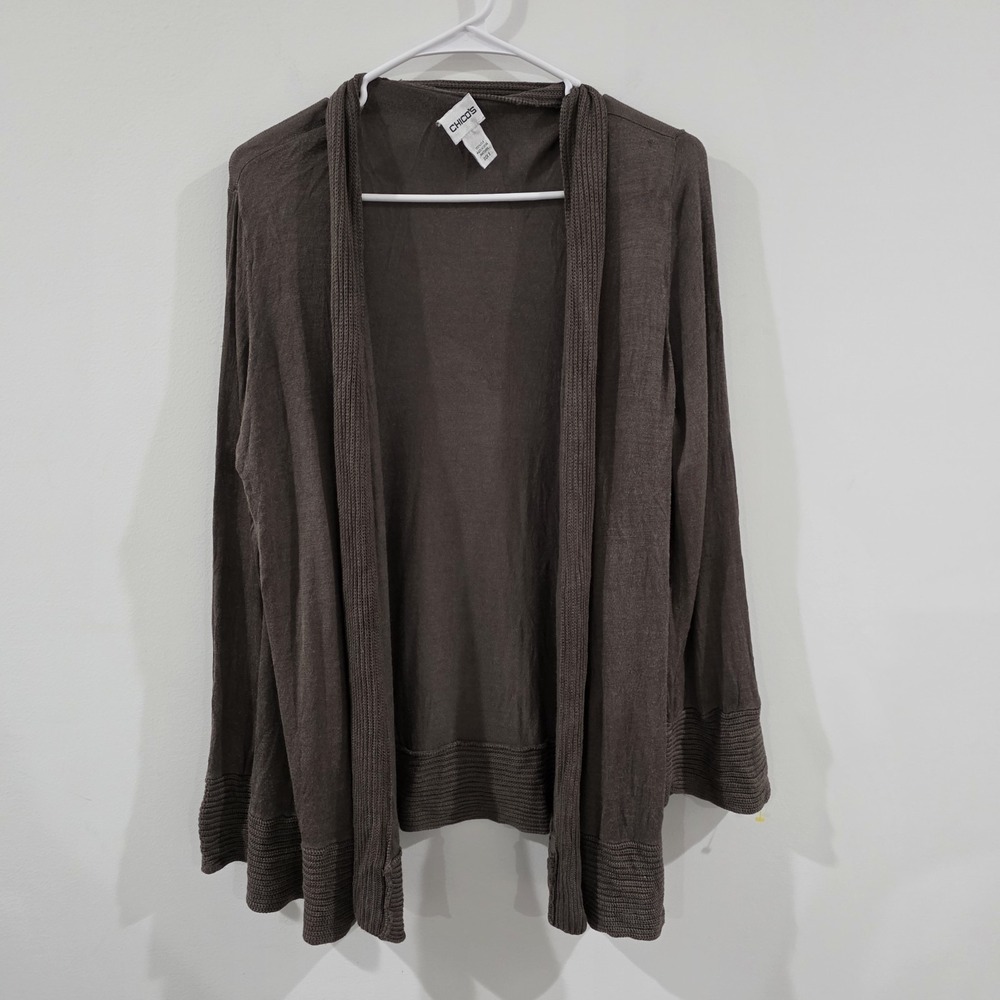 Chicos Womens Silk Cardigan Size 3 Us XL‎ Brown Lightweight Spring Coastal